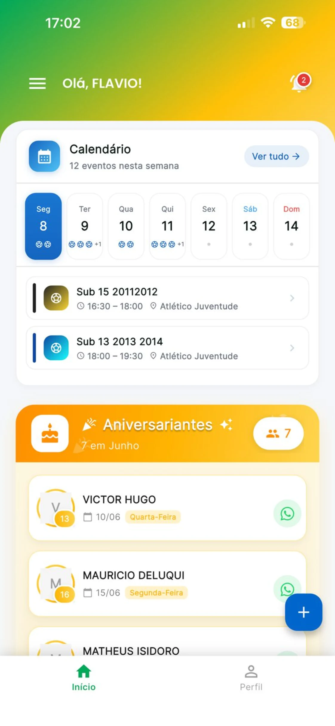 Aniversariantes do Mês no AppFUT